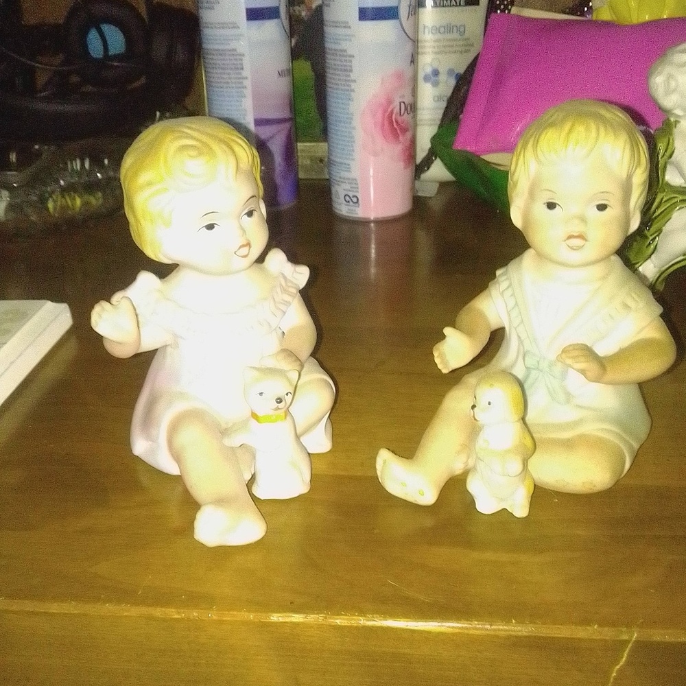 Little girl, boy and their pets knick-knacks